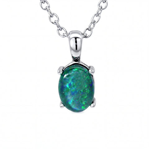 Triplet Opal Pendant in Stainless Steel - Green and Blue - Australian Opal Cutters and Pearl Divers