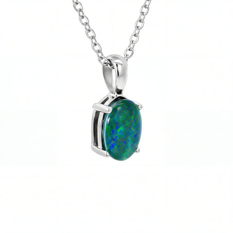 Triplet Opal Pendant in Stainless Steel - Green and Blue