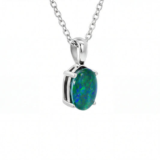 Triplet Opal Pendant in Stainless Steel - Green and Blue - Australian Opal Cutters and Pearl Divers