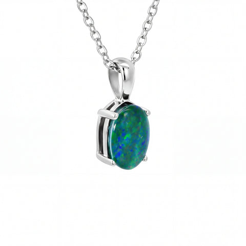 Triplet Opal Pendant in Stainless Steel - Green and Blue - Australian Opal Cutters and Pearl Divers
