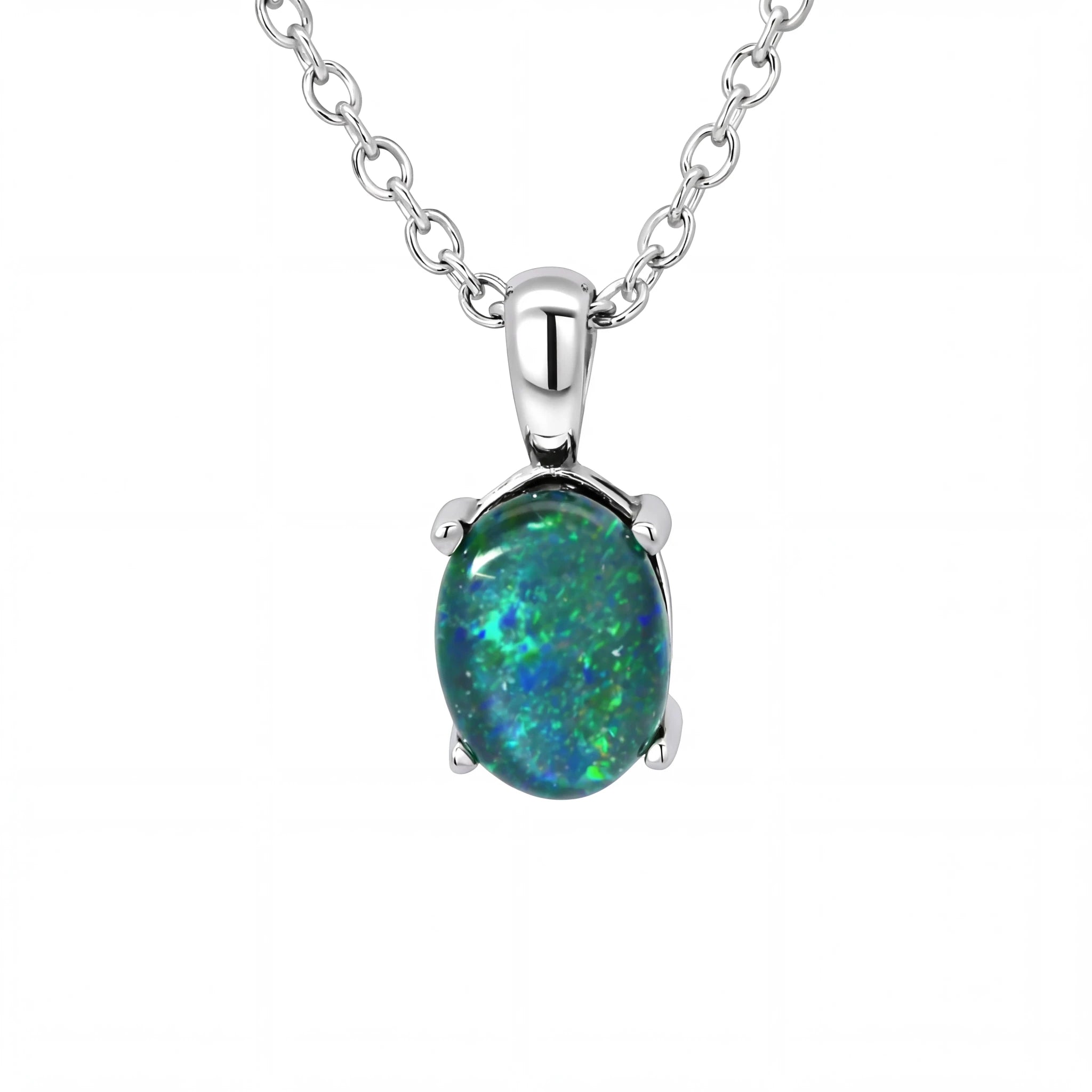 Triplet Opal Pendant in Stainless Steel - Green and Blue - Australian Opal Cutters and Pearl Divers