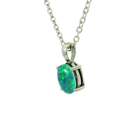 Triplet Opal Pendant in Stainless Steel - Green and Blue