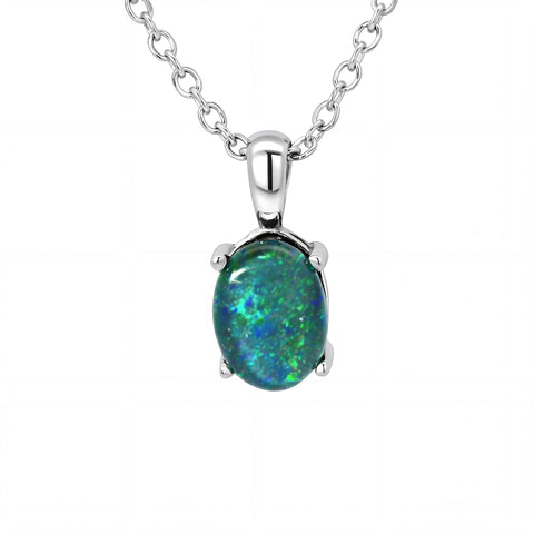 Triplet Opal Pendant in Stainless Steel - Green and Blue - Australian Opal Cutters and Pearl Divers