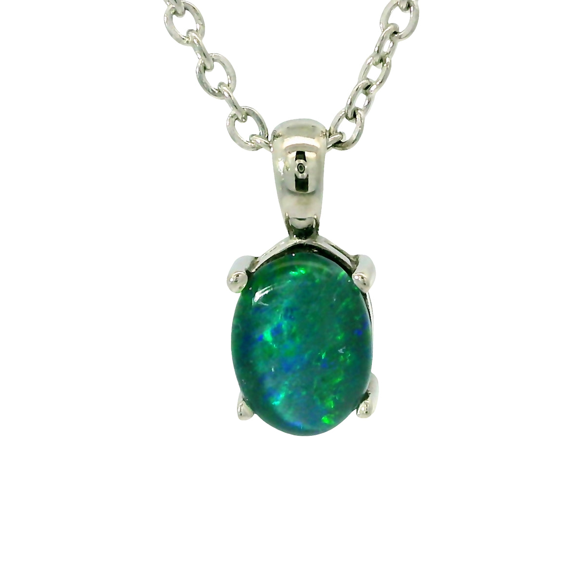 Triplet Opal Pendant in Stainless Steel - Green and Blue