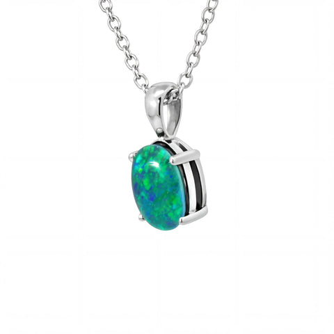 Triplet Opal Pendant in Stainless Steel - Green and Blue - Australian Opal Cutters and Pearl Divers