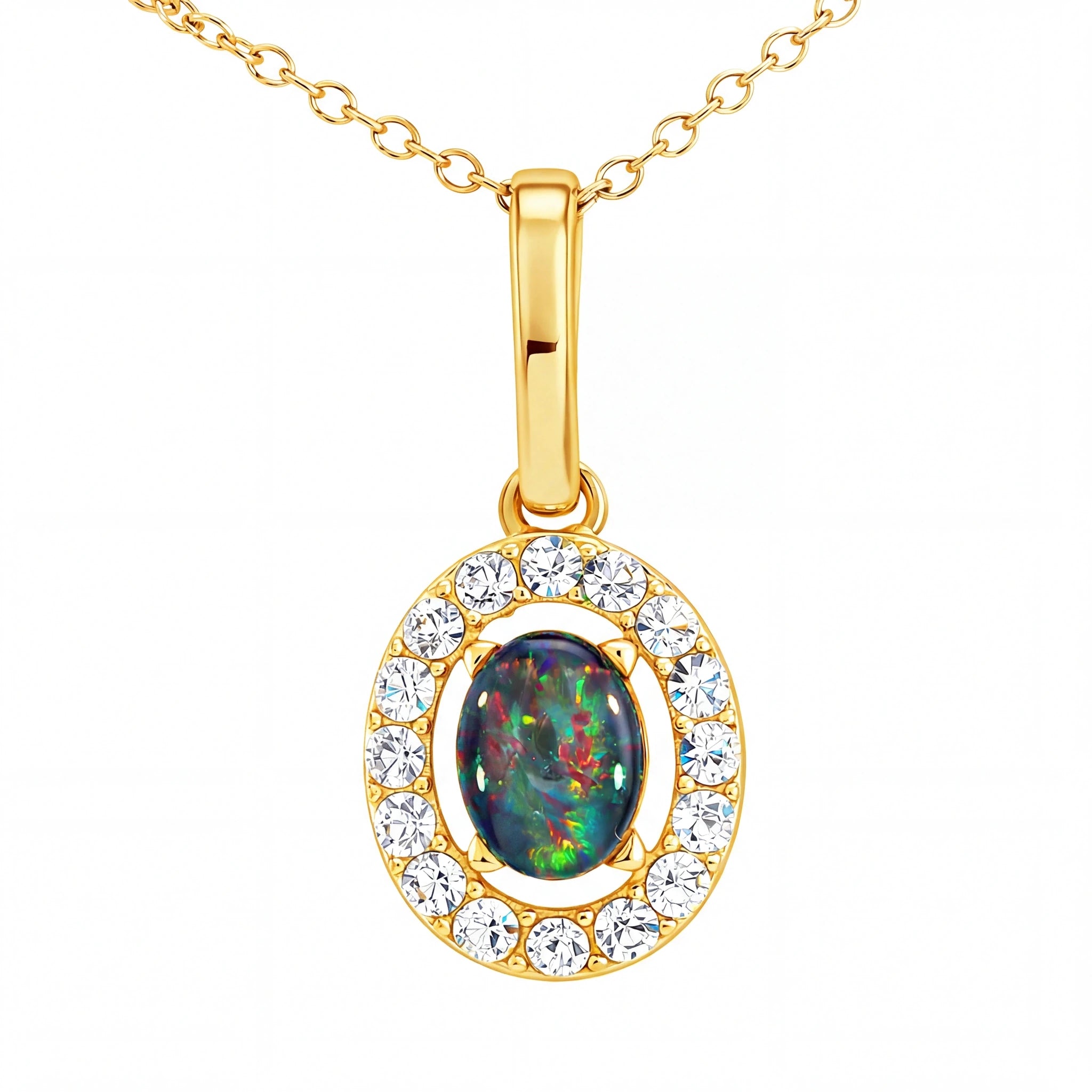 Triplet Opal Pendant set in Gold Plated Stainless Steel - Multicolour - Australian Opal Cutters and Pearl Divers