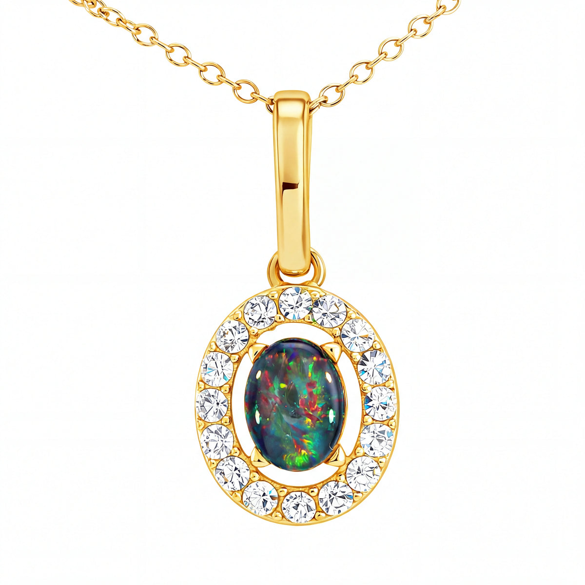 Triplet Opal Pendant set in Gold Plated Stainless Steel - Multicolour