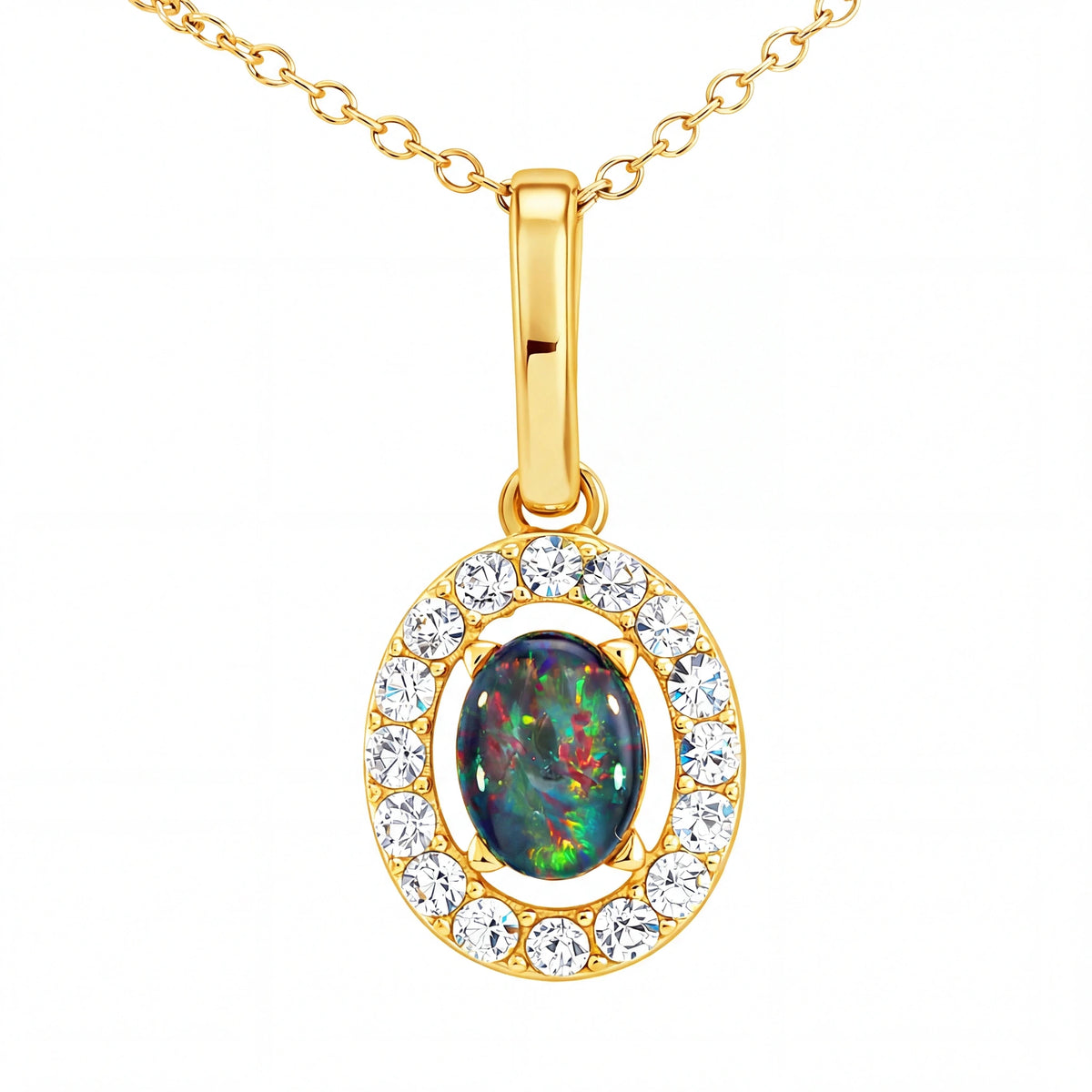 Triplet Opal Pendant set in Gold Plated Stainless Steel - Multicolour - Australian Opal Cutters and Pearl Divers