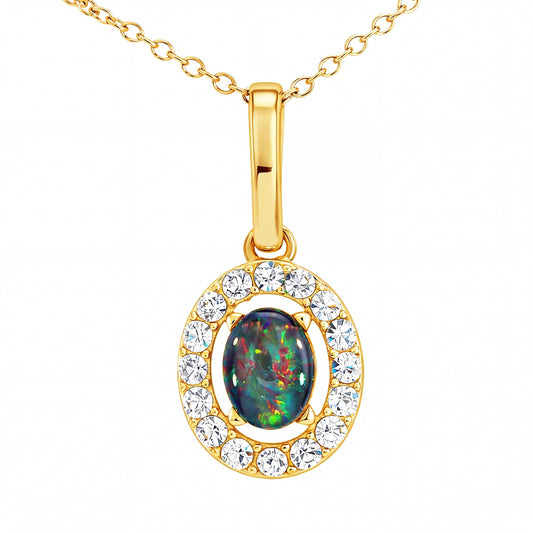 Triplet Opal Pendant set in Gold Plated Stainless Steel - Multicolour - Australian Opal Cutters and Pearl Divers