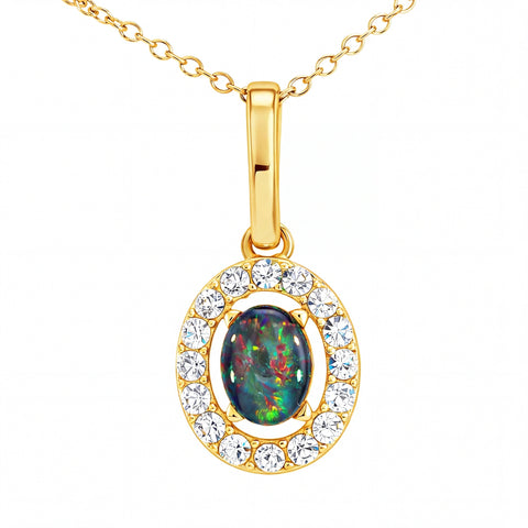 Triplet Opal Pendant set in Gold Plated Stainless Steel - Multicolour - Australian Opal Cutters and Pearl Divers