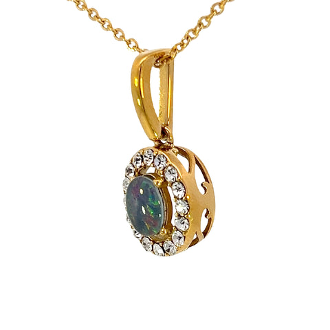 Triplet Opal Pendant set in Gold Plated Stainless Steel - Multicolour