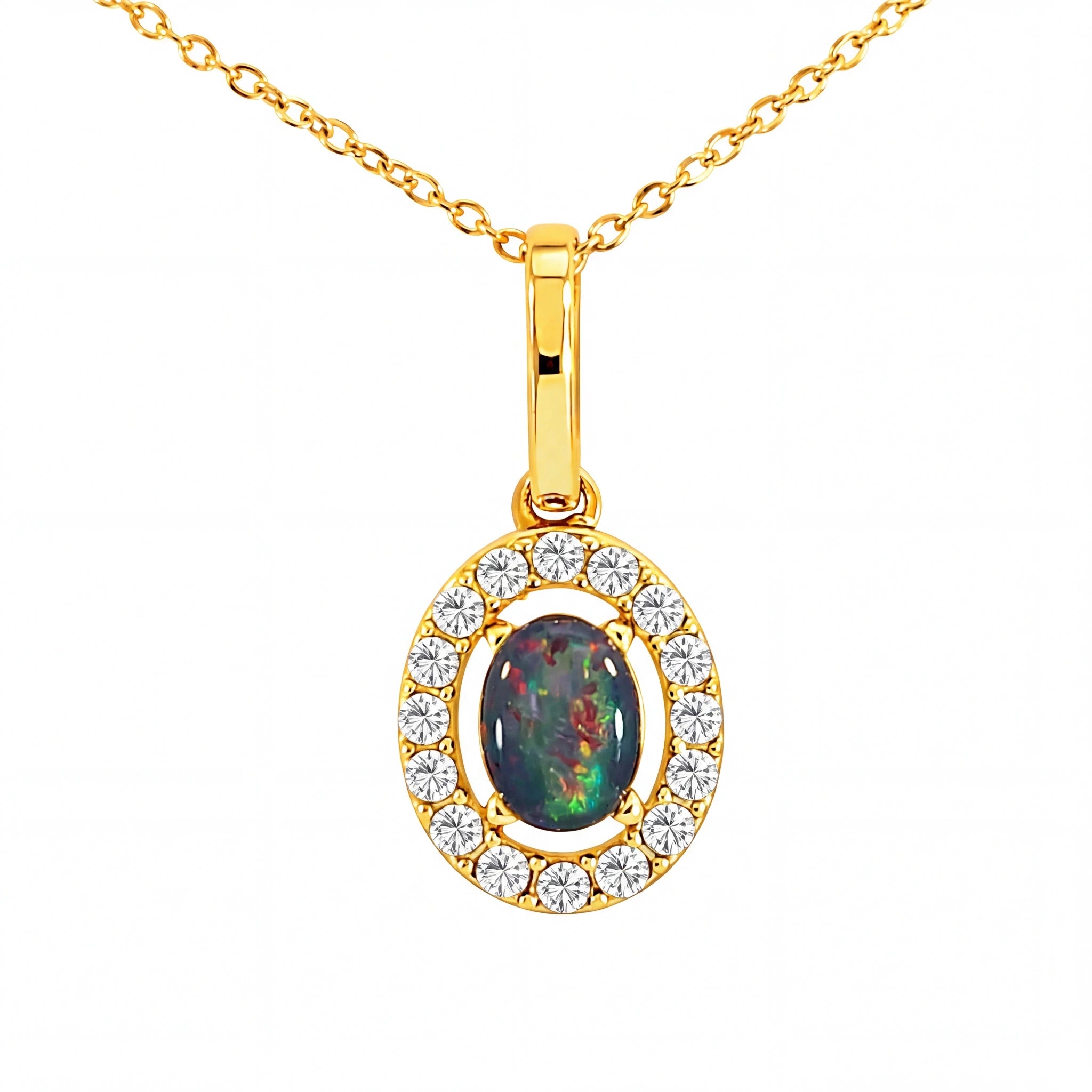 Triplet Opal Pendant set in Gold Plated Stainless Steel - Multicolour - Australian Opal Cutters and Pearl Divers