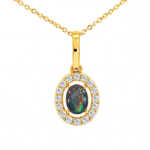 Triplet Opal Pendant set in Gold Plated Stainless Steel - Multicolour