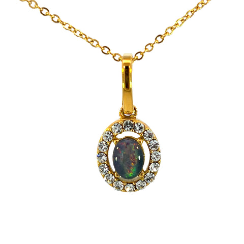 Triplet Opal Pendant set in Gold Plated Stainless Steel - Multicolour