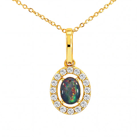 Triplet Opal Pendant set in Gold Plated Stainless Steel - Multicolour - Australian Opal Cutters and Pearl Divers