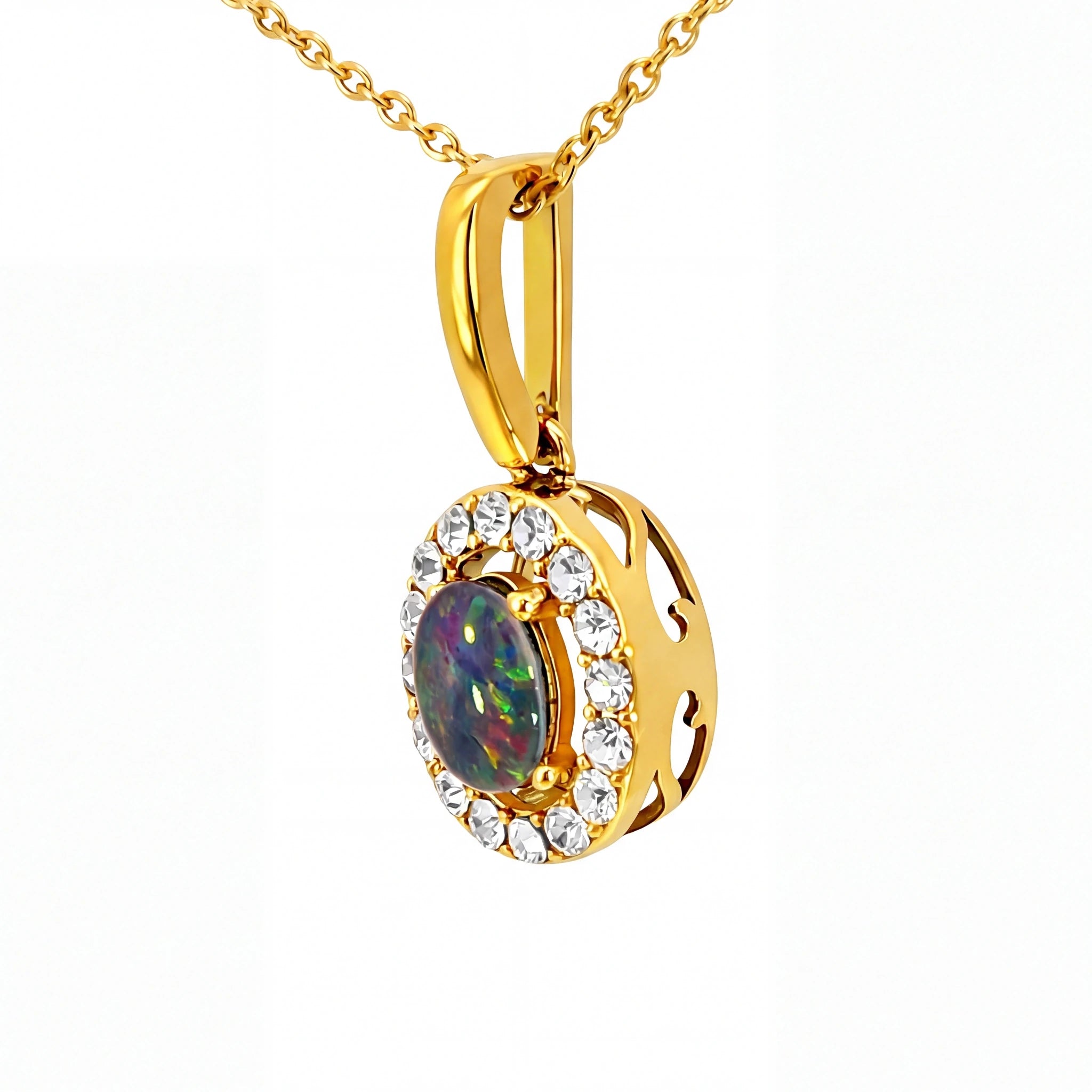 Triplet Opal Pendant set in Gold Plated Stainless Steel - Multicolour - Australian Opal Cutters and Pearl Divers