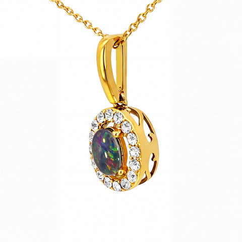Triplet Opal Pendant set in Gold Plated Stainless Steel - Multicolour