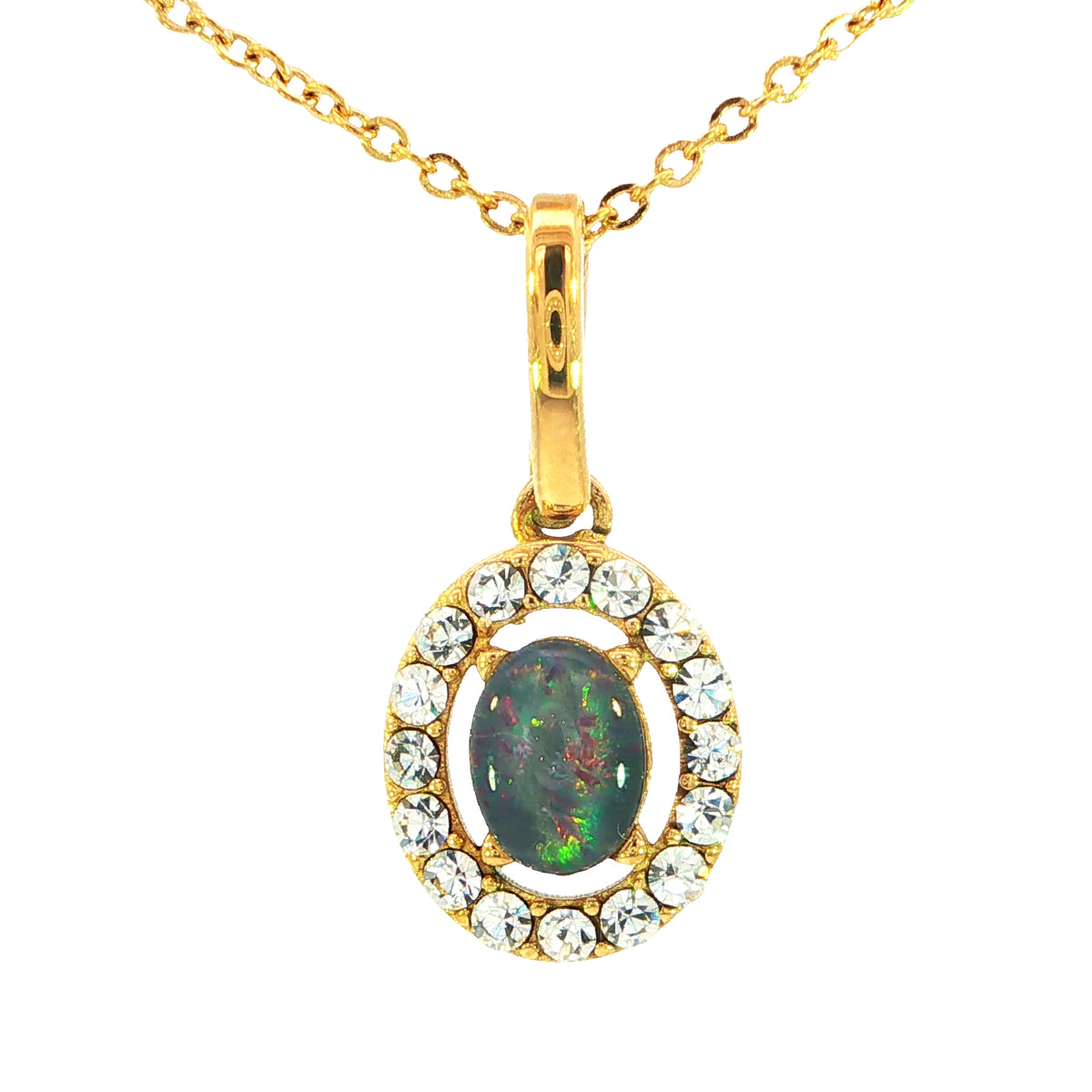 Triplet Opal Pendant set in Gold Plated Stainless Steel - Multicolour