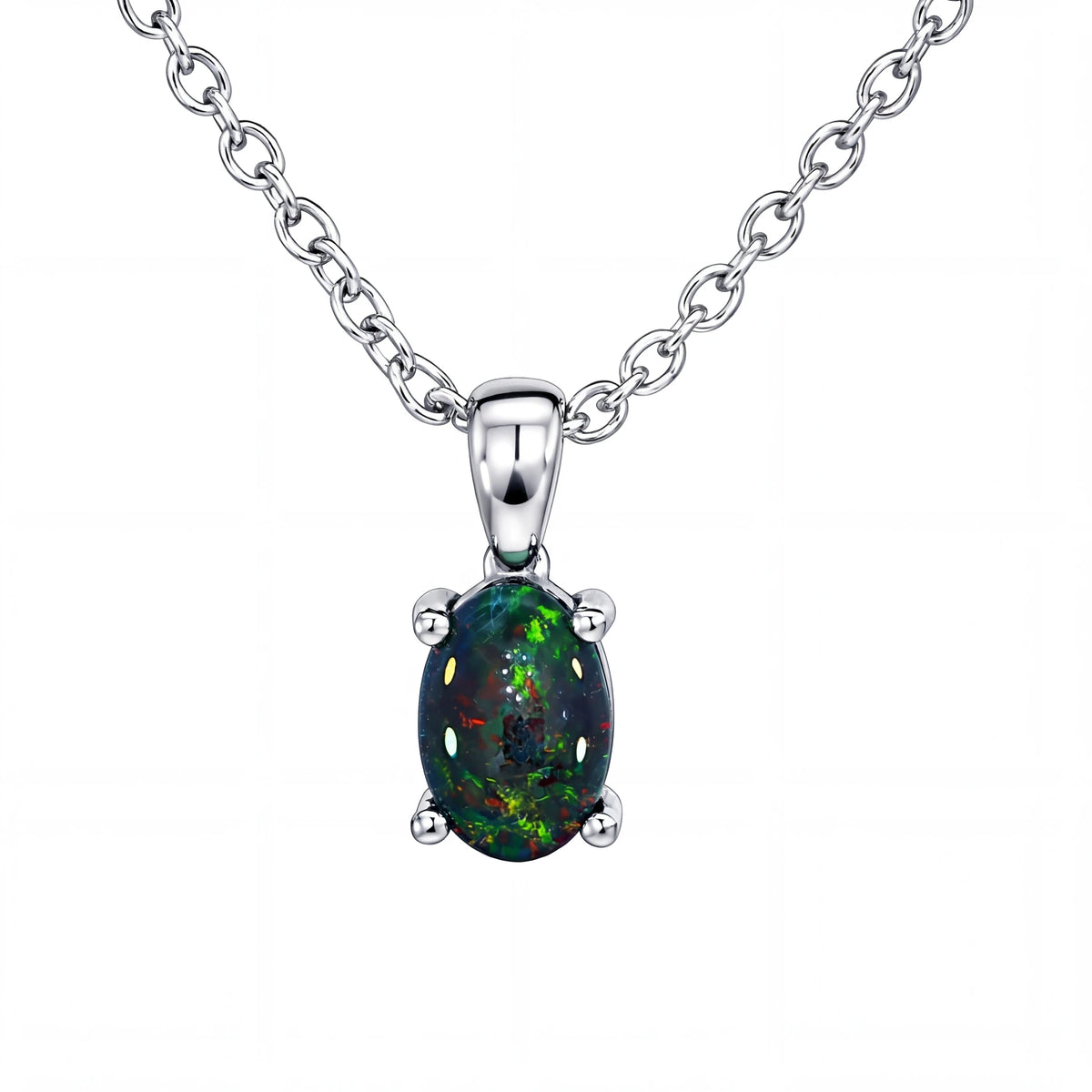 Opal pendant necklace on a white background