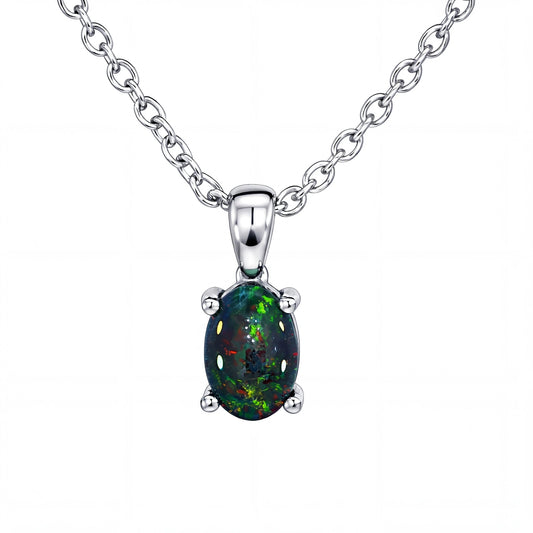 Opal pendant necklace on a white background