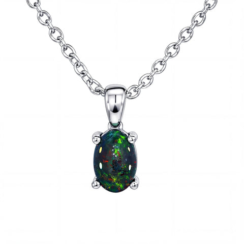 Opal pendant necklace on a white background
