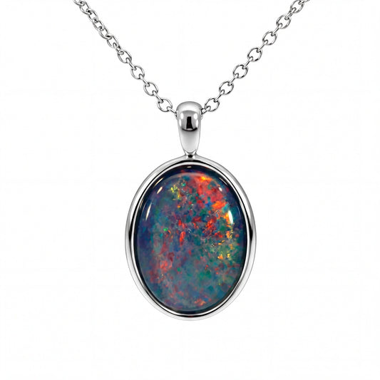 Triplet Opal Pendant in Stainless Steel - Multicolour - Australian Opal Cutters and Pearl Divers