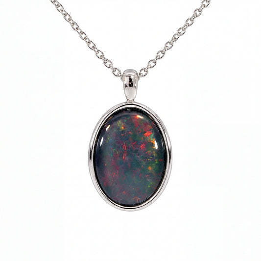 Triplet Opal Pendant in Stainless Steel - Multicolour - Australian Opal Cutters and Pearl Divers
