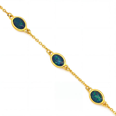 Triplet Opal Bracelet in Gold Plated Stainless Steel - Multicolour