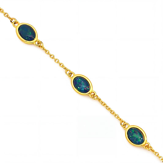 Triplet Opal Bracelet in Gold Plated Stainless Steel - Multicolour - Australian Opal Cutters and Pearl Divers