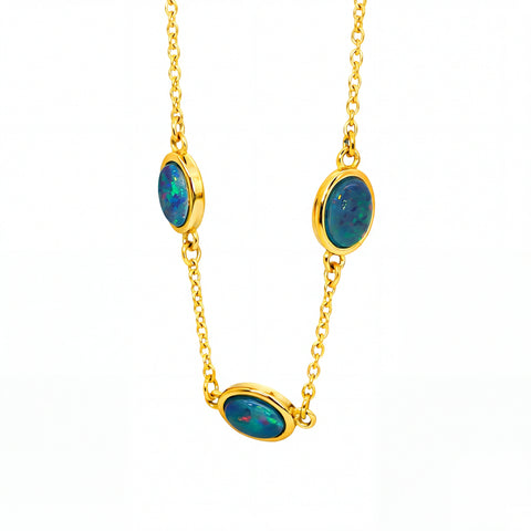 Triplet Opal Bracelet in Gold Plated Stainless Steel - Multicolour