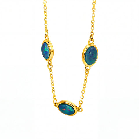 Triplet Opal Bracelet in Gold Plated Stainless Steel - Multicolour - Australian Opal Cutters and Pearl Divers