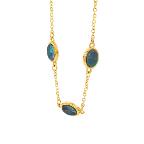 Triplet Opal Bracelet in Gold Plated Stainless Steel - Multicolour