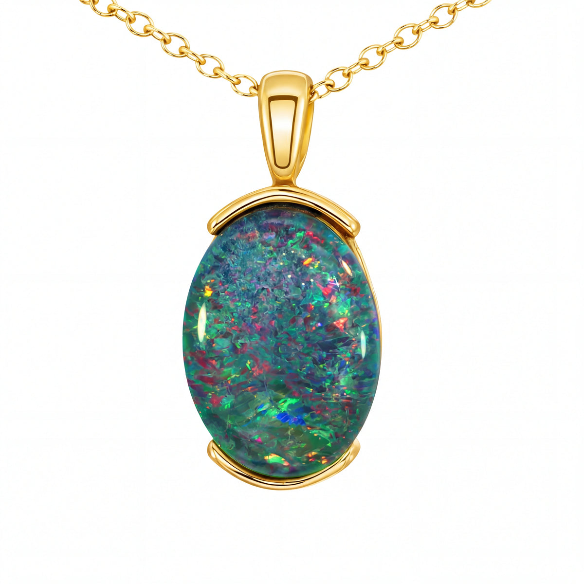 Triplet Opal Pendant in Gold Plated Stainless Steel - Multicolour