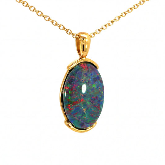 Triplet Opal Pendant in Gold Plated Stainless Steel - Multicolour - Australian Opal Cutters and Pearl Divers