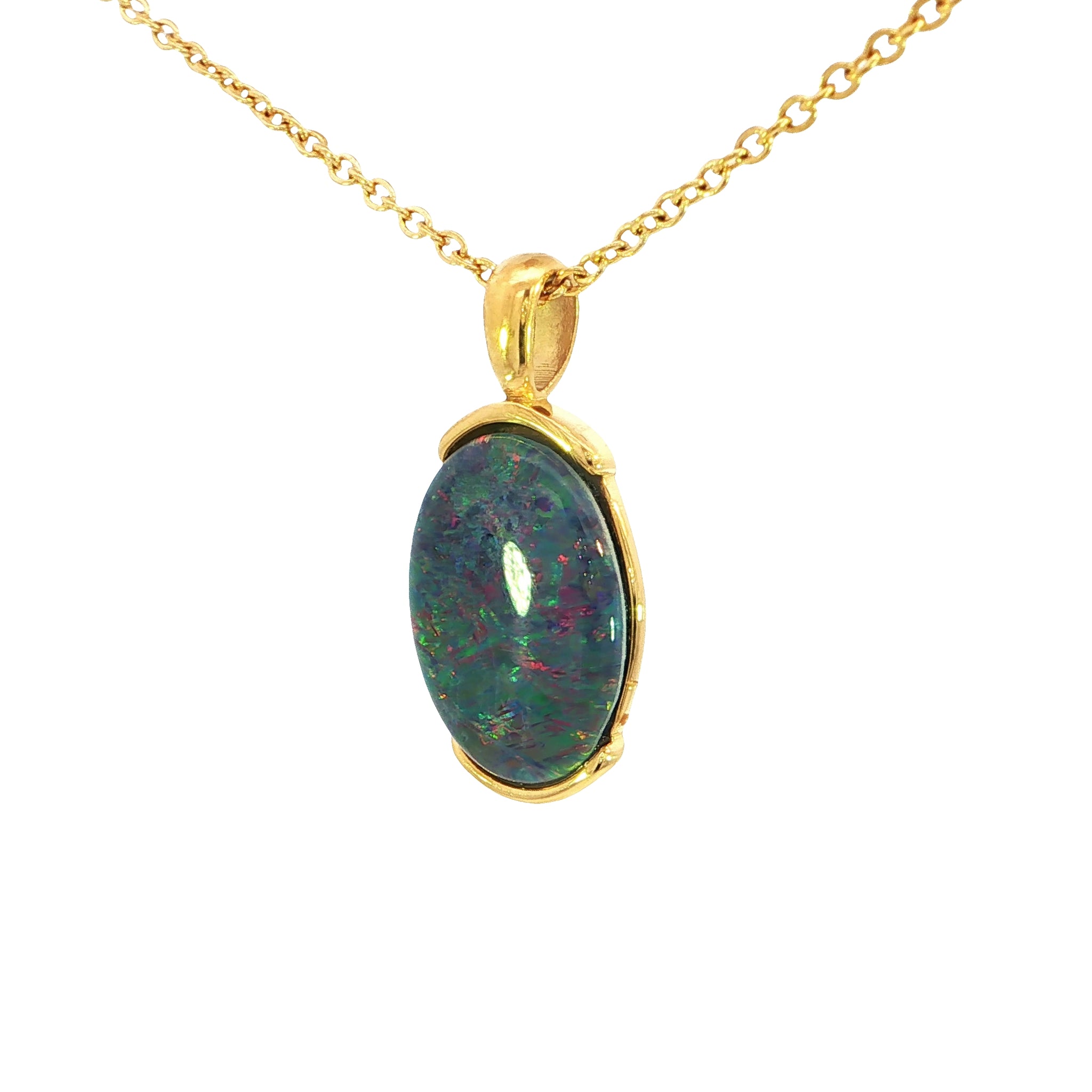 Triplet Opal Pendant in Gold Plated Stainless Steel - Multicolour