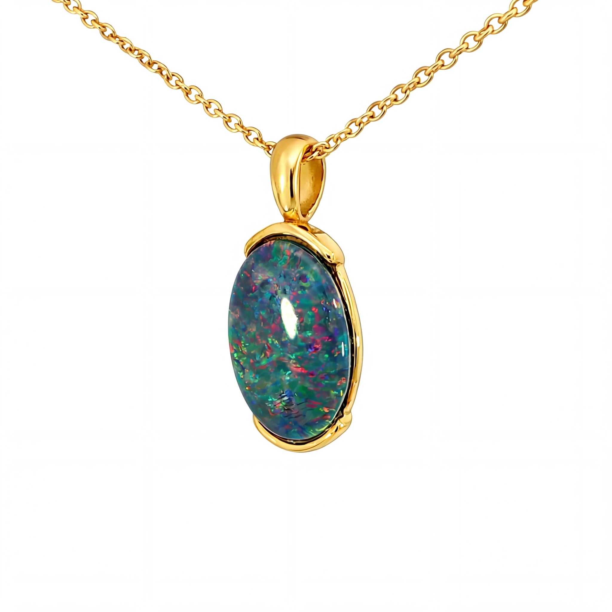 Triplet Opal Pendant in Gold Plated Stainless Steel - Multicolour - Australian Opal Cutters and Pearl Divers