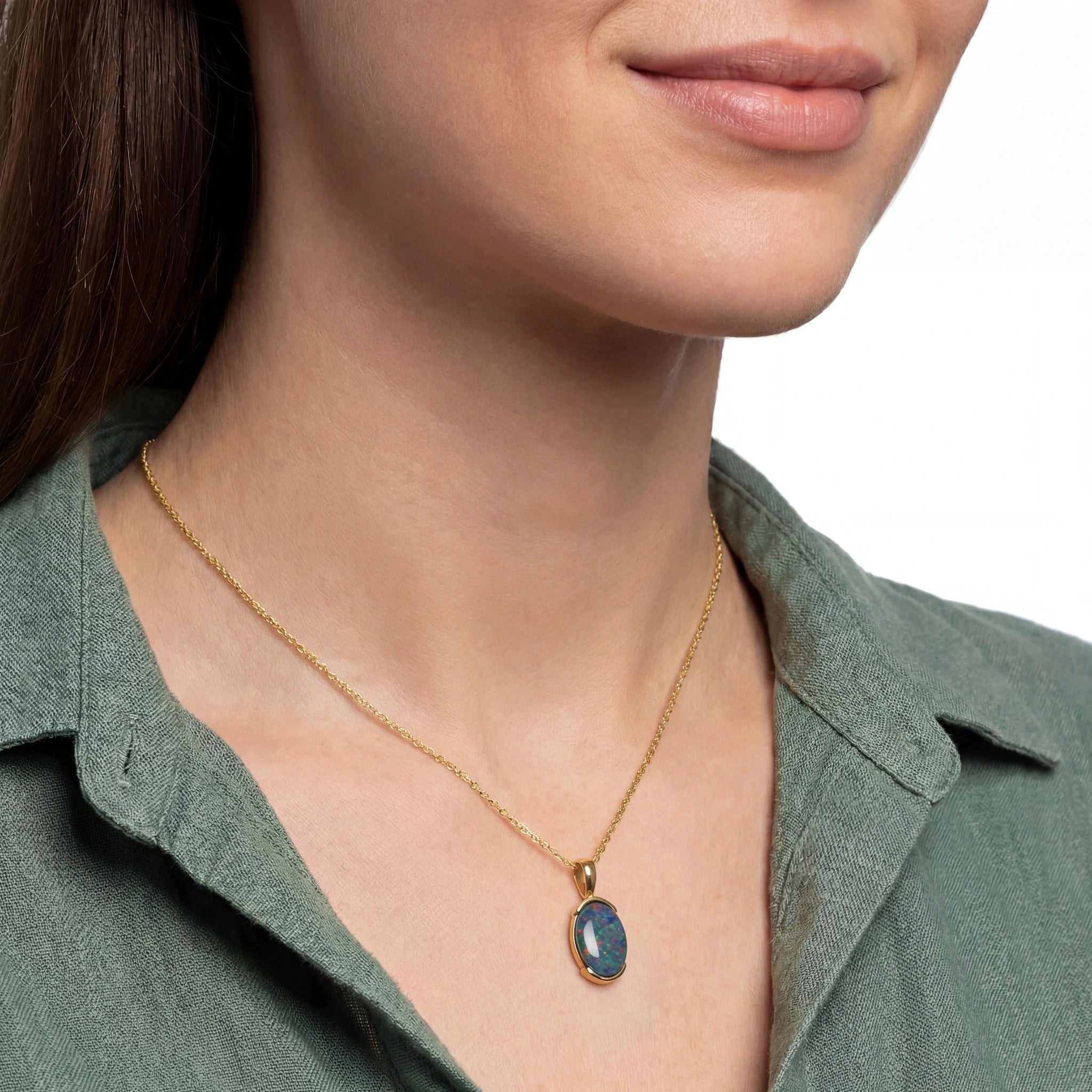 Triplet Opal Pendant in Gold Plated Stainless Steel - Multicolour - Australian Opal Cutters and Pearl Divers