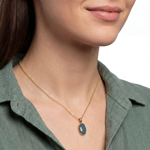 Triplet Opal Pendant in Gold Plated Stainless Steel - Multicolour - Australian Opal Cutters and Pearl Divers