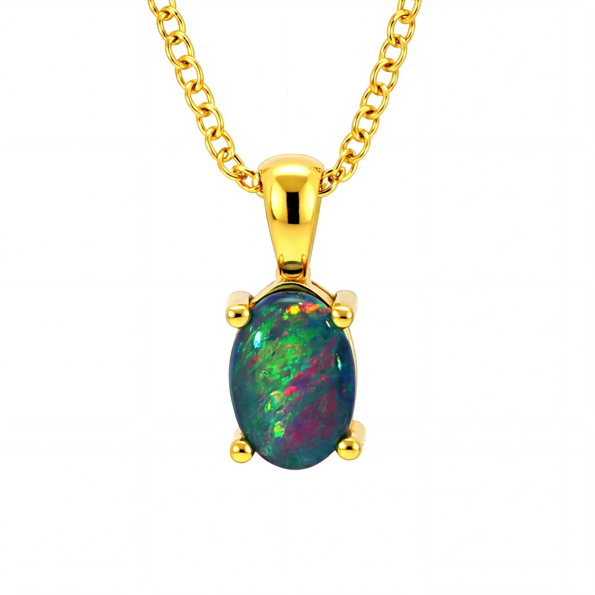 Triplet Opal Pendant set in Gold Plated Stainless Steel - Multicolour - Australian Opal Cutters and Pearl Divers