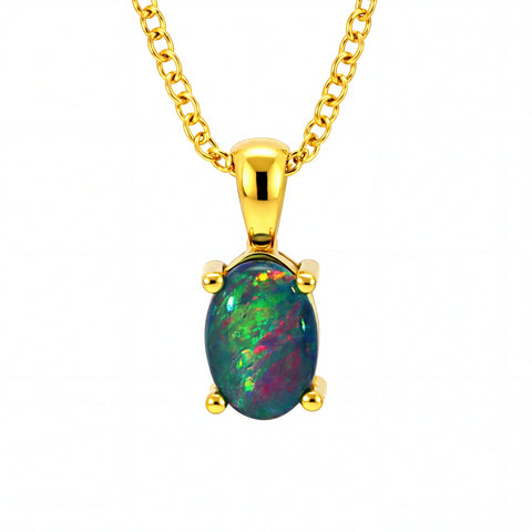 Triplet Opal Pendant set in Gold Plated Stainless Steel - Multicolour