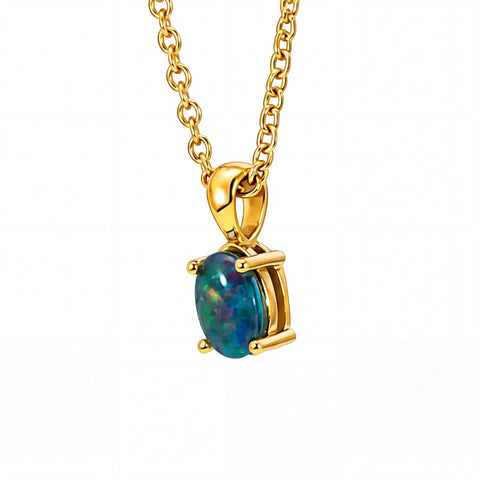 Triplet Opal Pendant set in Gold Plated Stainless Steel - Multicolour - Australian Opal Cutters and Pearl Divers