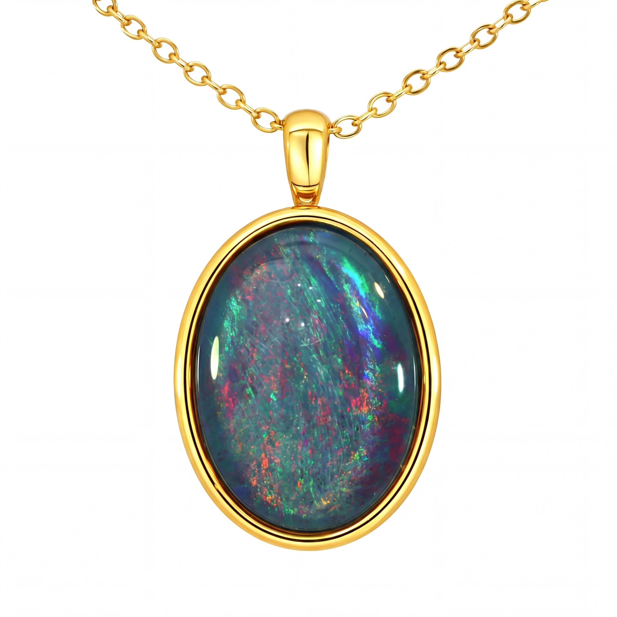 Triplet Opal Pendant set in Gold Plated Stainless Steel - Multicolour - Australian Opal Cutters and Pearl Divers