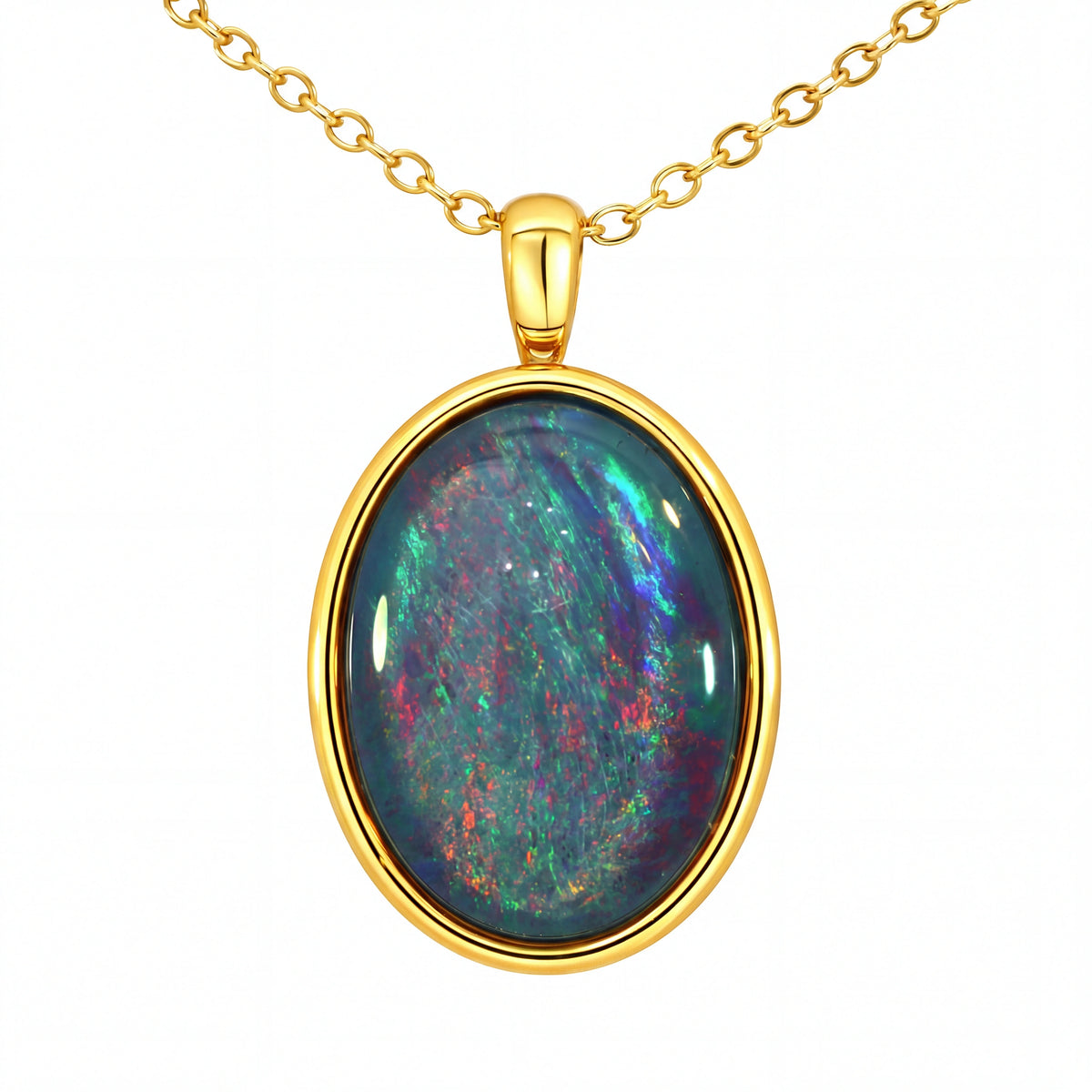 Triplet Opal Pendant set in Gold Plated Stainless Steel - Multicolour