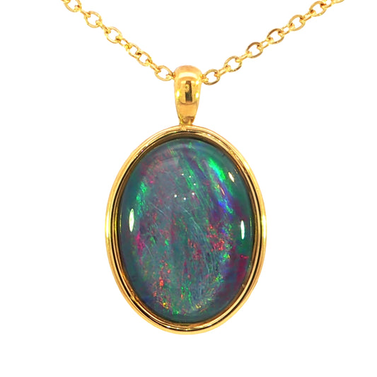Triplet Opal Pendant set in Gold Plated Stainless Steel - Multicolour