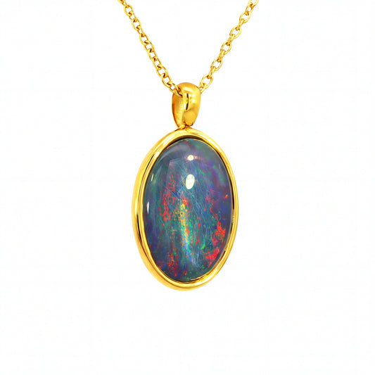 Triplet Opal Pendant set in Gold Plated Stainless Steel - Multicolour