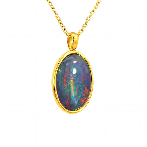 Triplet Opal Pendant set in Gold Plated Stainless Steel - Multicolour - Australian Opal Cutters and Pearl Divers