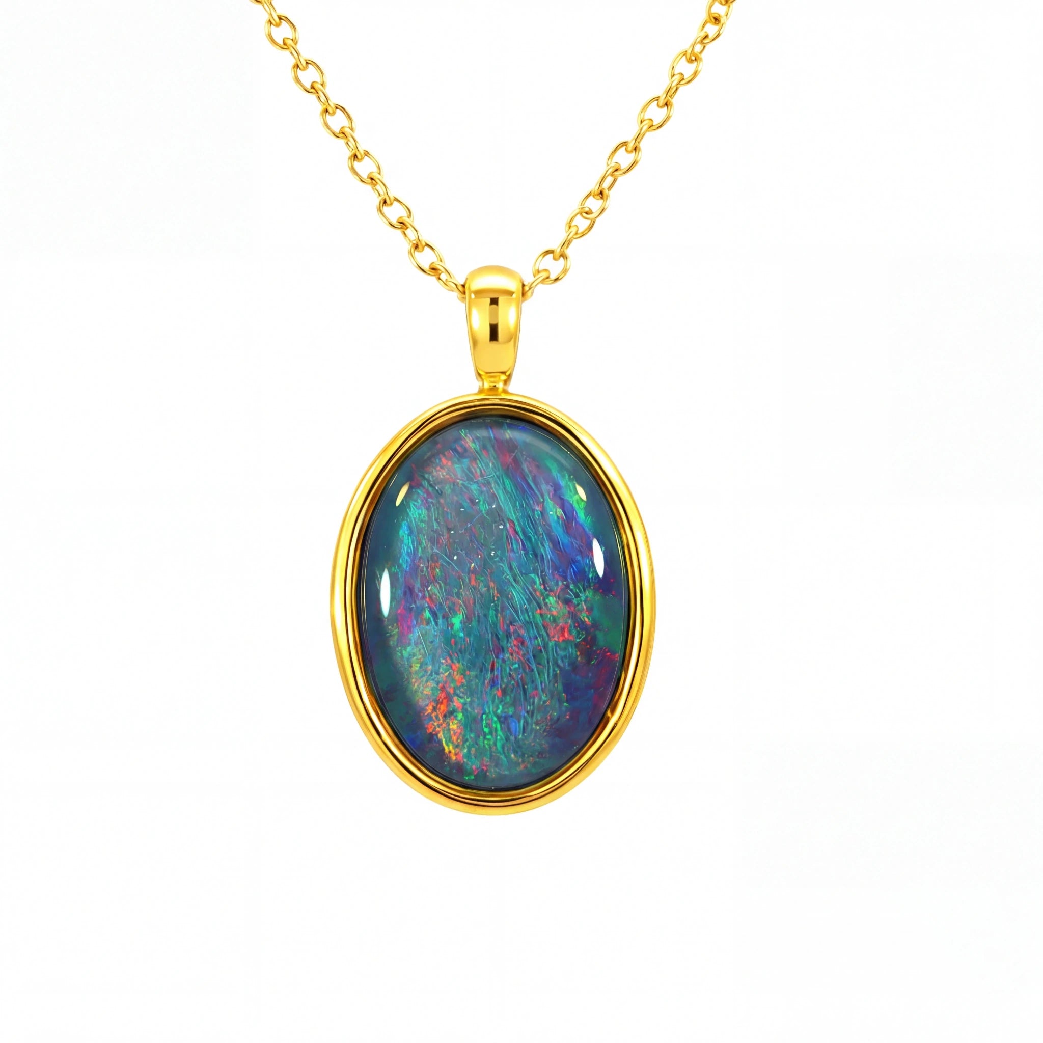 Triplet Opal Pendant set in Gold Plated Stainless Steel - Multicolour - Australian Opal Cutters and Pearl Divers
