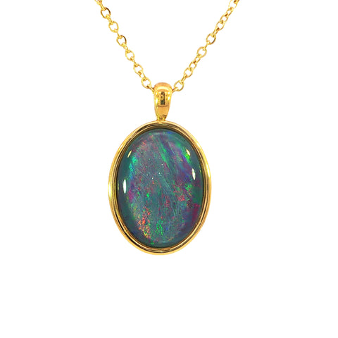 Triplet Opal Pendant set in Gold Plated Stainless Steel - Multicolour