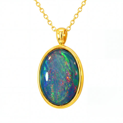 Triplet Opal Pendant set in Gold Plated Stainless Steel - Multicolour