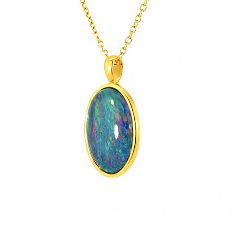 Triplet Opal Pendant set in Gold Plated Stainless Steel - Multicolour - Australian Opal Cutters and Pearl Divers